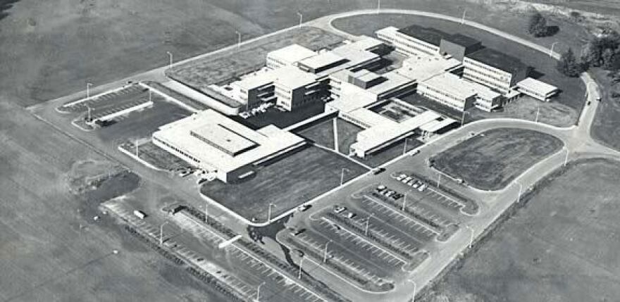 An aerial view of Dammasch State Hospital in Wilsonville, 1960. The facility had 460 beds and accepted patients in March of 1961.