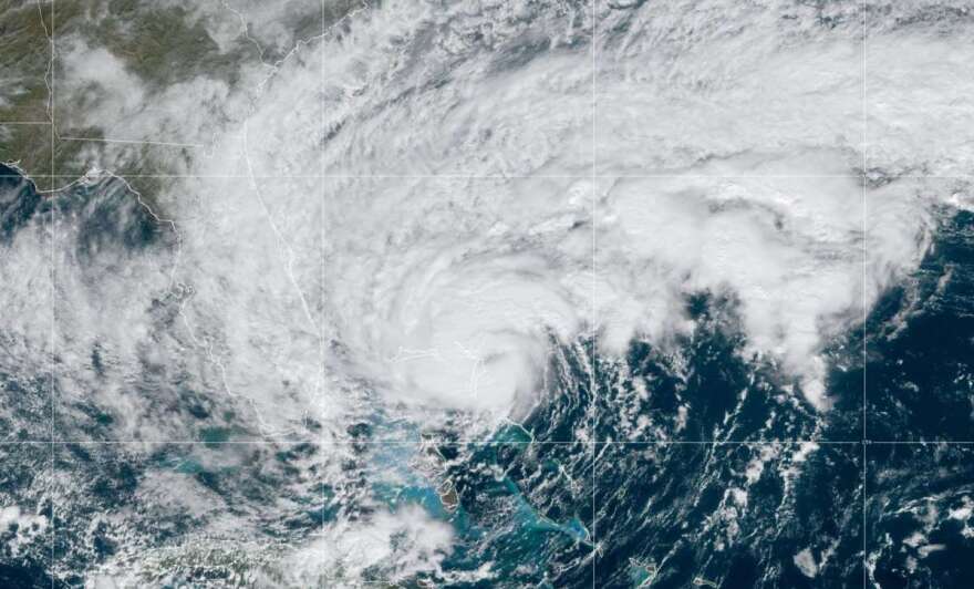 This satellite image provided by the National Oceanic and Atmospheric Administration shows Tropical Storm Nicole on Wednesday morning. Image: NOAA