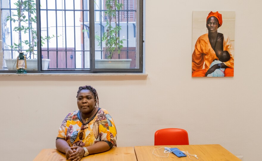 Osas Egbon, co-founder of a group that helps women who've been trafficked for sex work, at a cafe in Palermo where she meets with women she's seeking to help.
