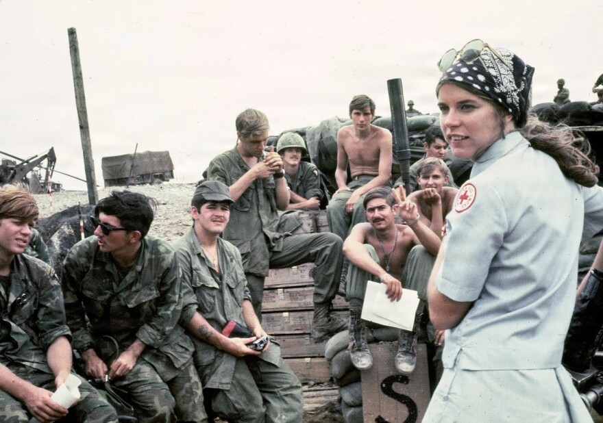Dorner Carmichael, a Vietnam-era Red Cross volunteer known as a “Donut Dolly,” is pictured in Powidz, Poland. Carmichael continues her lifelong commitment to service through her work with the American Red Cross, supporting the U.S. military community overseas.