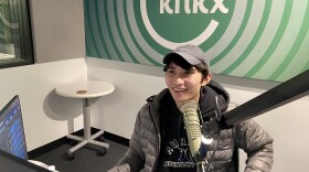 Chris Garzon, drummer with the Lynnwood H.S. jazz band, sits in the Big Chair at the KNKX Seattle studios.