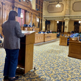 City residents speak out about the mayor's proposed budget at city hall on Monday, October 7, 2026.