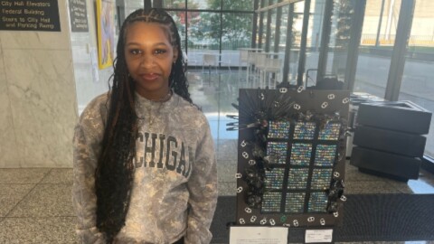 Southwest Middle High sophomore Alivia Phillips with her ArtPrize entry