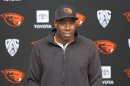 Oregon State football coach JaMarcus Shephard addresses the media on Oct. 26, 2026.