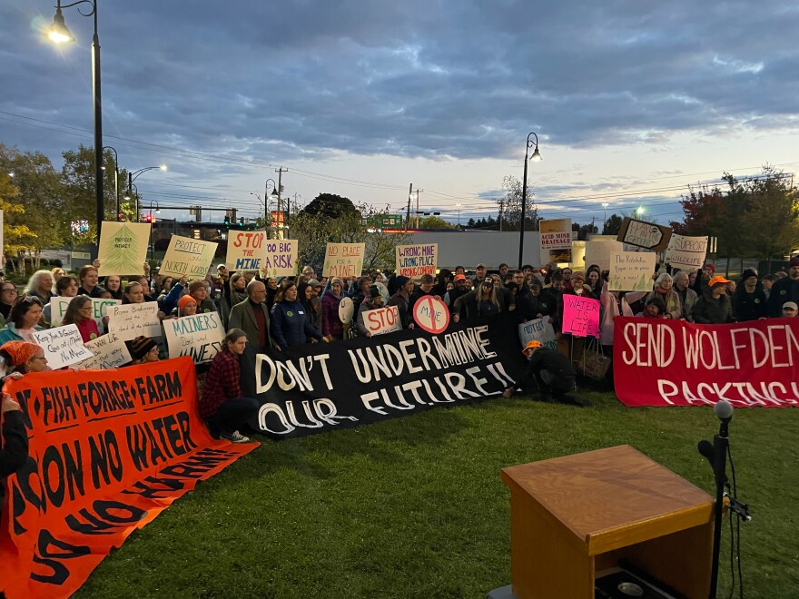 Mine opponents at a rally in Bangor on Monday.