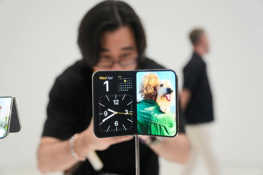 The iPhone Duo is displayed on Wednesday, Sept. 9, 2026, on the Apple campus in Cupertino, California. (Jeff Chiu/AP)