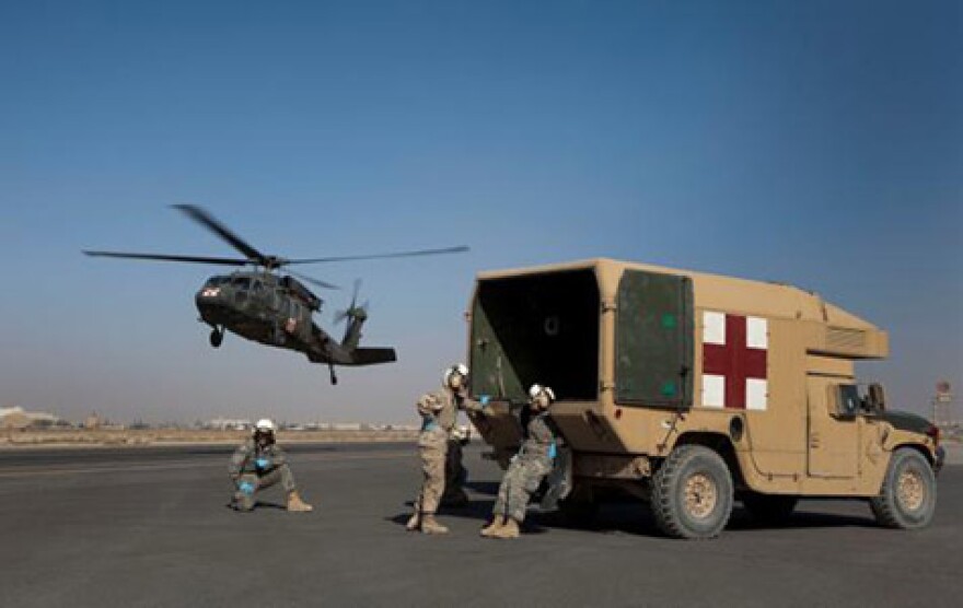 A U.S. military helicopter in Afghanistan arrives to assist a medical evacuation. 