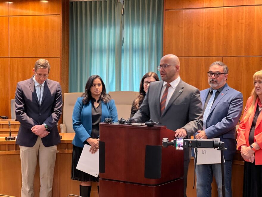 Democratic leaders of the New Mexico House of Representatives preview the special session legislation during a news conference Nov. 10, 2025 at the Roundhouse.