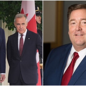 (Left) President Donald Trump greets Canadian Prime Minister Mark Carney at the White House, Tuesday, Oct. 7, 2025, in Washington. (Right) Louisiana Lt. Gov. Billy Nungesser
