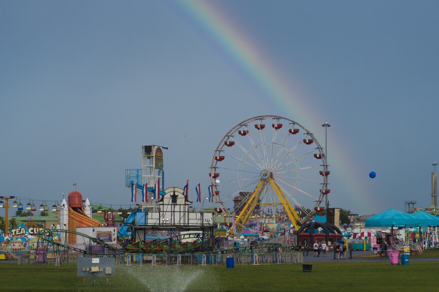 A rainbow over the Midway section at the NYS Fair on Aug. 29, 2021.
