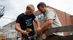 Ben Kent, right, who helped found the construction and agriculture careers programs at Shoals High School, on Tuesday, Oct. 1, 2024.