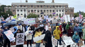 Thousands gathered outside the RI statehouse on Saturday afternoon to participate in the "No Kings" protest.