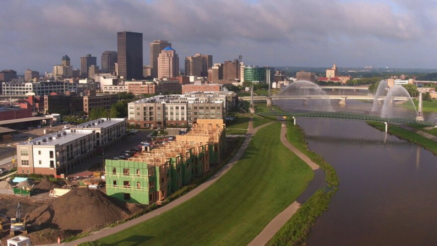 A view of the Water Street District in the Webster Station neighborhood showing construction of new housing near downtown Dayton.