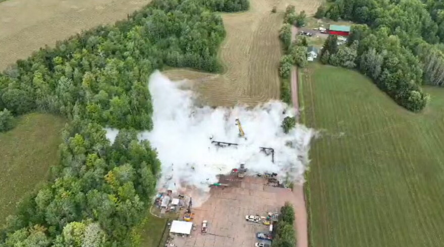 Drone footage captured an aerial view of a gas leak that occurred during valve work on Enbridge’s Line 5