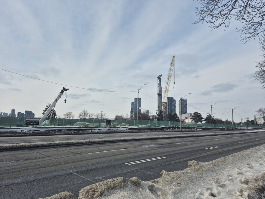 The old location of the Ontario Science Center under construction.