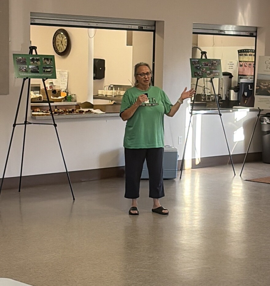Kim Venema, Greenway Community Fund leader and Lawrence Lake Township representative, speaks at an announcement Oct. 21, 2026, at Marble City Hall.