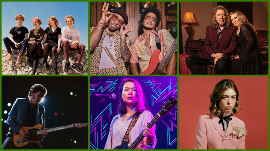 Clockwise from top left: Pip Blom, Silk Sonic, Robert Plant & Alison Krauss, Snail Mail, Mitski, Bruce Springsteen.