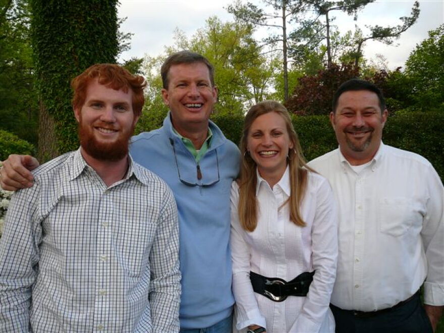 Pictured left to right: Chris Cappock, Mike Cappock, WKMS Underwriting Representative Anne Bidwell, and Project Aids Orphan President Paul Bilak