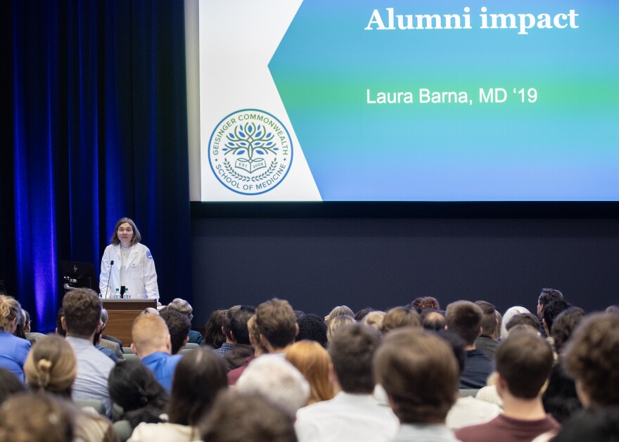 Dr. Laura Barna returned to her alma mater to speak at Geisinger Commonwealth Day.