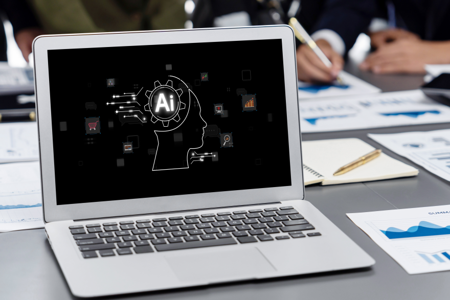 Computer screen shows AI graphic