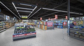 Interior of store entrance showing aisles