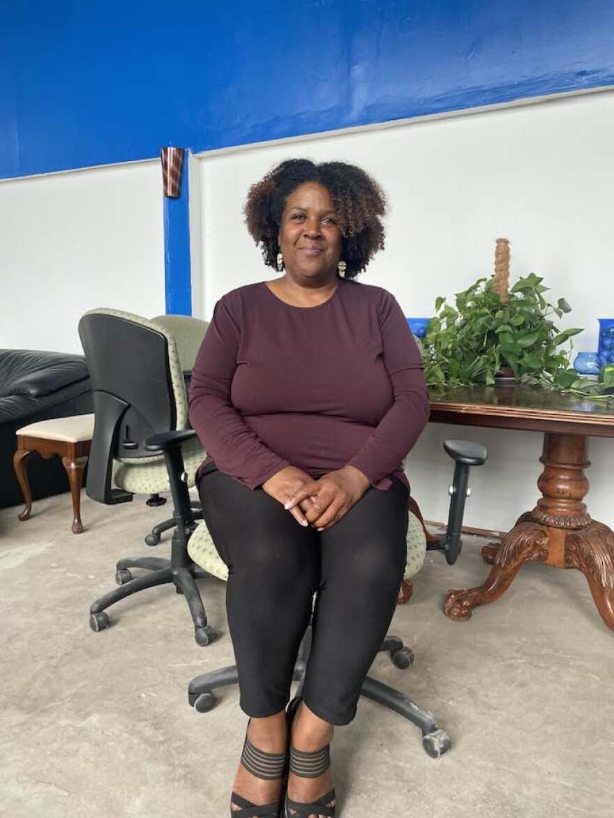 Tracy Herron in her real estate office on Detroit's east side.