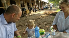 Tom Morley, daughter Grace, and wife Maggie Wolfendale