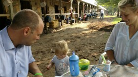 Tom Morley, daughter Grace, and wife Maggie Wolfendale