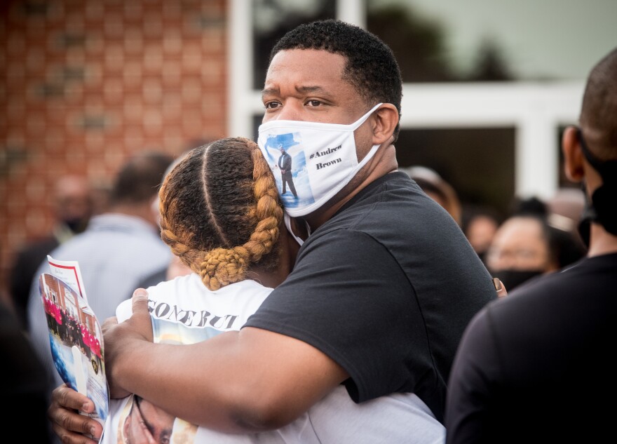 A funeral service was held Monday at Fountain of Life Church in Elizabeth City, NC, for Andrew Brown, Jr. Brown, a 42-year-old Black man, was shot five times, including once in the back of the head, when Pasquotank County deputies tried to serve drug-related search and arrest warrants at his home April 21. (Kate Medley / WUNC)