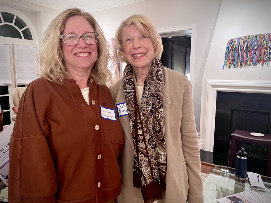 Caroline Trapp (left) and her mother, Edie Broida, attended a gathering at a home in Detroit convened for Jewish voters to talk through their concerns about Senate Candidate Abdul El-Sayed.