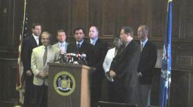 Members of Western New York's representation in the State Legislature host a news conference in Buffalo Monday morning, calling on legislative peers to pass the criminal sanctions element of Laura Cummings' Law.