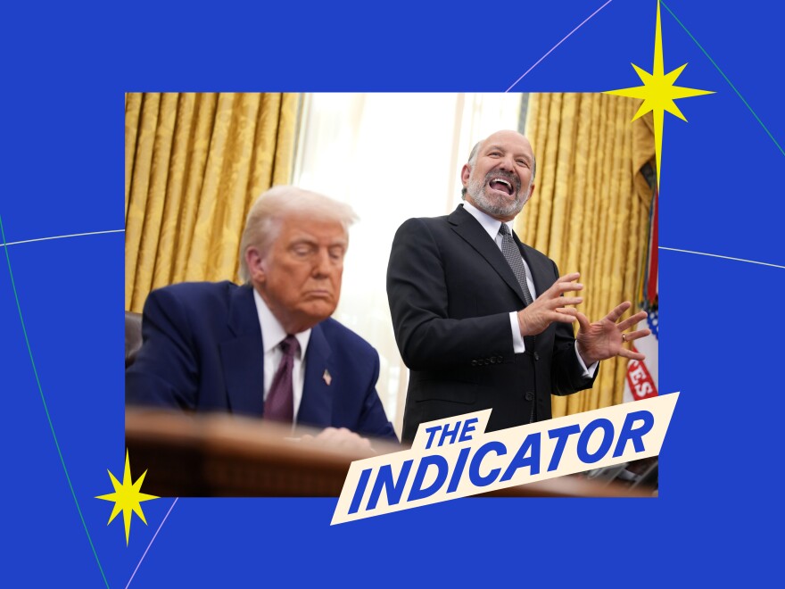 WASHINGTON, DC - FEBRUARY 13: Secretary of Commerce Howard Lutnick (R) speaks alongside U.S. President Donald Trump. (Photo by Andrew Harnik/Getty Images)