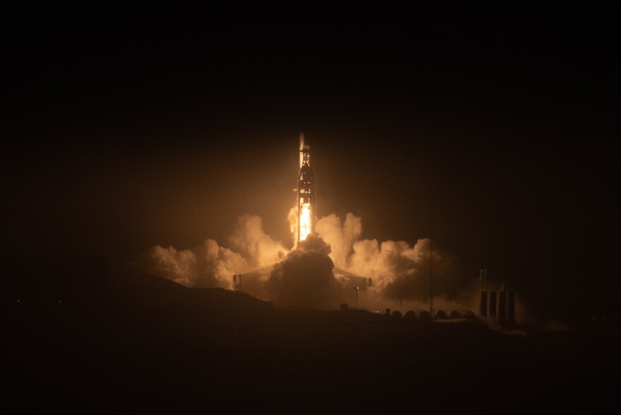A SpaceX Falcon 9 rocket successfully lifts off from the Central Coast Sunday morning carrying a secret payload.