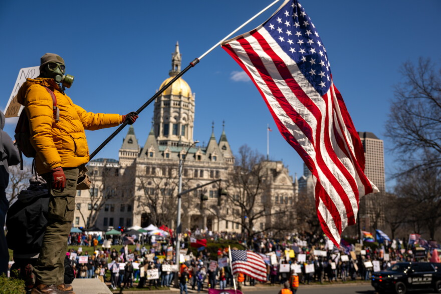 FILE: Thousands rally at the “No Kings” protest at the capitol in Hartford on March 28, 2026.