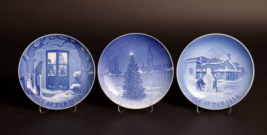 Bing & Grondahl, Copenhagen, Denmark selection of 3 of 109 Christmas plates, 1895-2003 porcelain, with underglaze cobalt designs average Diam: 7” to 7.25” 2016.7 Gift of the Estate of Kathryn Shirley O’Leary Haggard