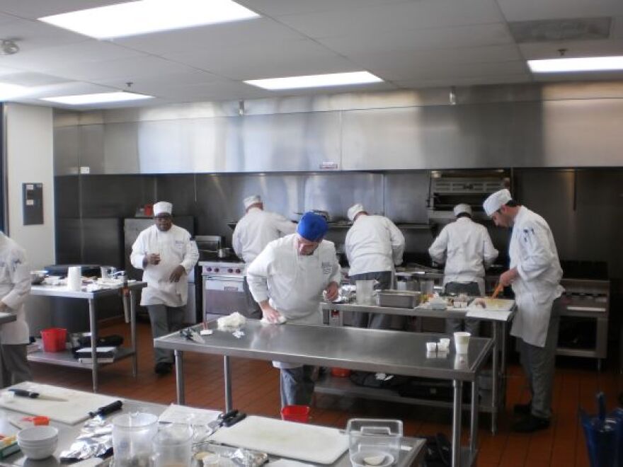 Culinary students doing their prep just before Thanksgiving break