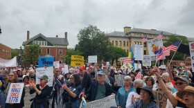 Protesters on State Street in Springfield, Massachusetts, for 'No Kings Day' protests.