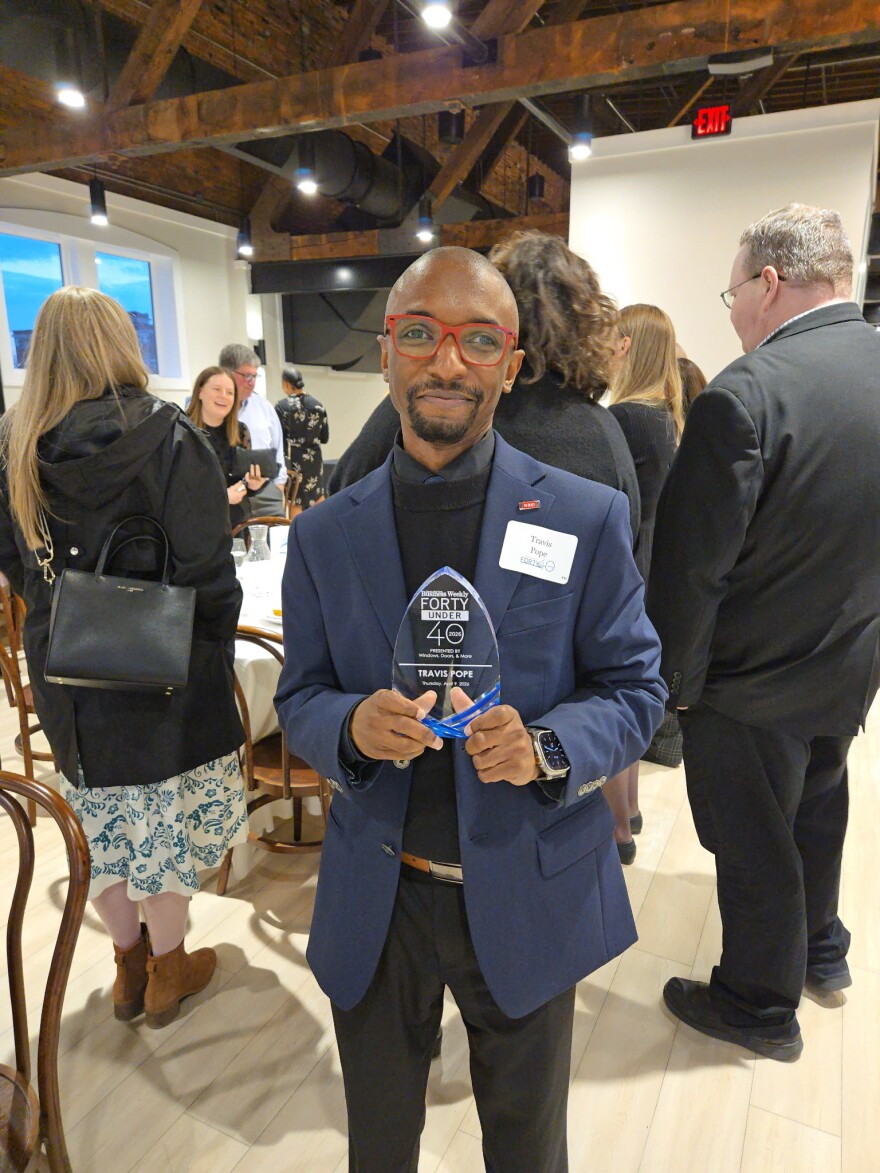 Travis Pope attending Fort Wayne Business Weekly’s Forty Under 40 induction ceremony.