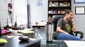 Principal Maggie Rollison of Trask Middle School in Wilmington, N.C. fights back tears while recalling her experience as a "shelter principal" during Hurricane Florence