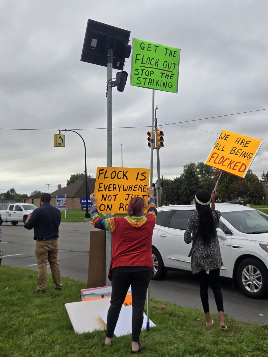 Protestors in Inkster rally against Flock cameras and other surveillance technology.
