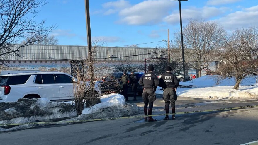 Police respond to a shooting at a Pawtucket ice rink, Monday afternoon.