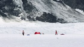 Alex Luebke and Marianne Karplus make their way back to camp during a multi-week field season with the Institute for Glacier Stewardship.