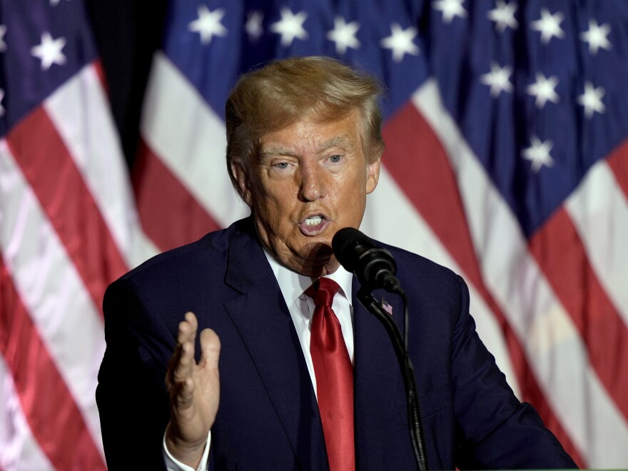 Former President Donald Trump speaks during a rally, July 7 in Council Bluffs, Iowa.