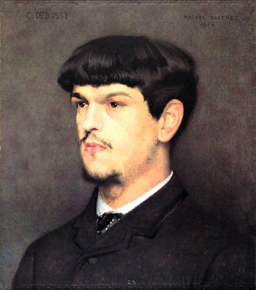 A portrait of composer Claude Debussy painted by Marcel  Baschet, 1884.