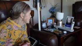 Jan Worrell, 83, and her AI-powered companion robot named ElliQ interact throughout the day at her home on the Long Beach Peninsula. (Tom Banse/Northwest News Network)
