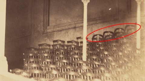 A chair in the audience section of Ford's Theatre, from the night of Lincoln's assassination, is now in the hands of the the Abraham Lincoln Presidential Library and Museum.  