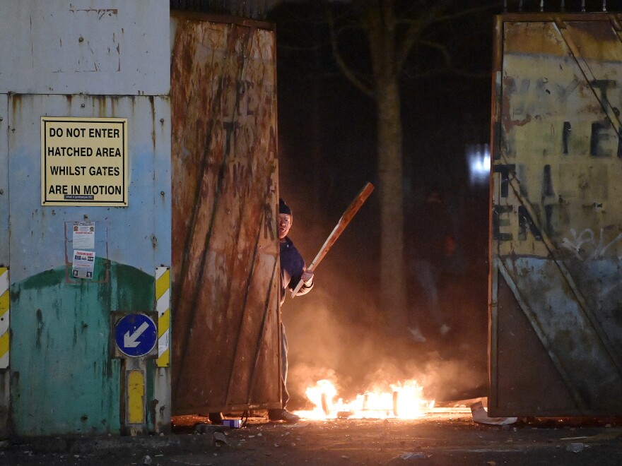 Skirmishes erupted at the "peace wall" dividing Protestant and Catholic neighborhoods on Wednesday night in Belfast, Northern Ireland.