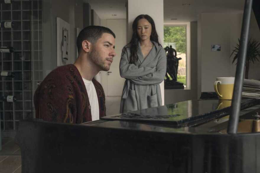 Nick Jonas as Danny and Havana Rose Liu as Marcia in Power Ballad.