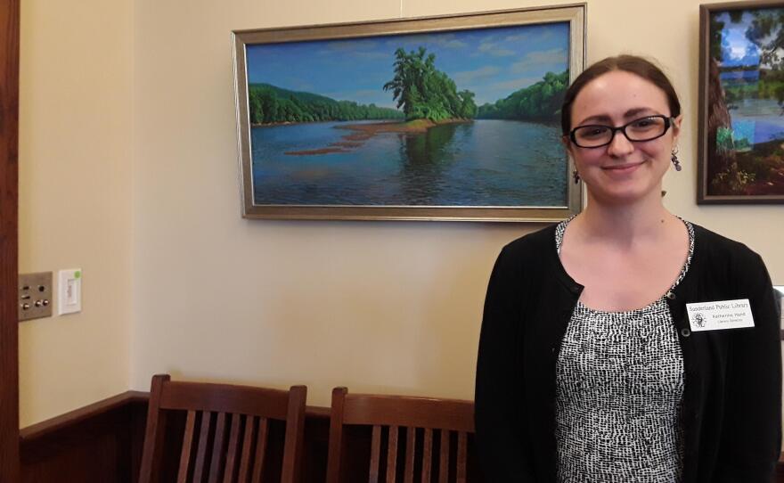 Librarian Katherine Hand plans to make connections between the new Riverside Park in Sunderland, Massachusetts, and the library, starting with an art exhibit featuring Connecticut River landscapes.