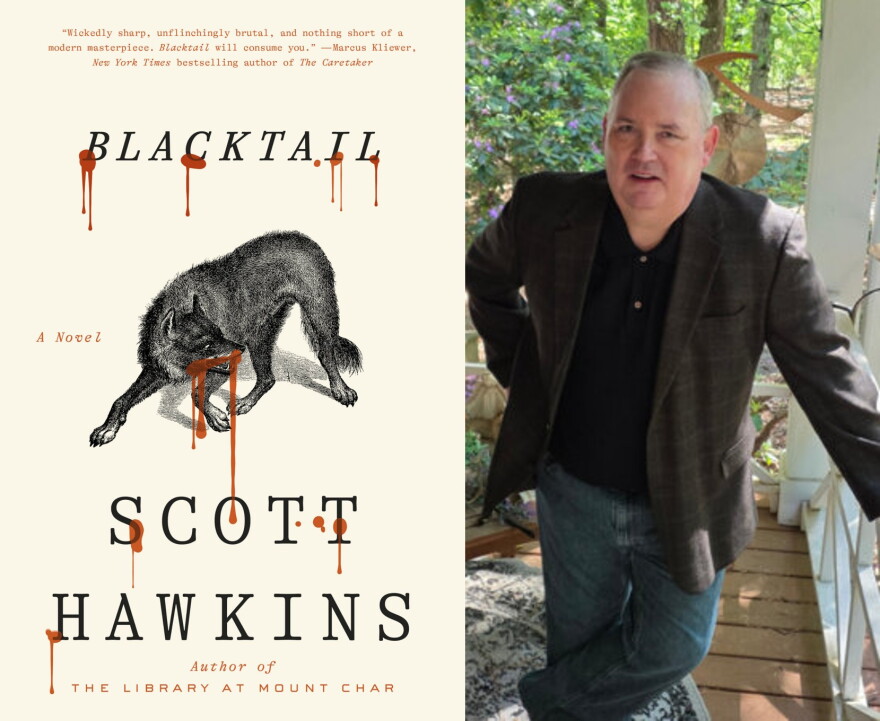 book cover for "Blacktail"; photo of author, Scott Hawkins.